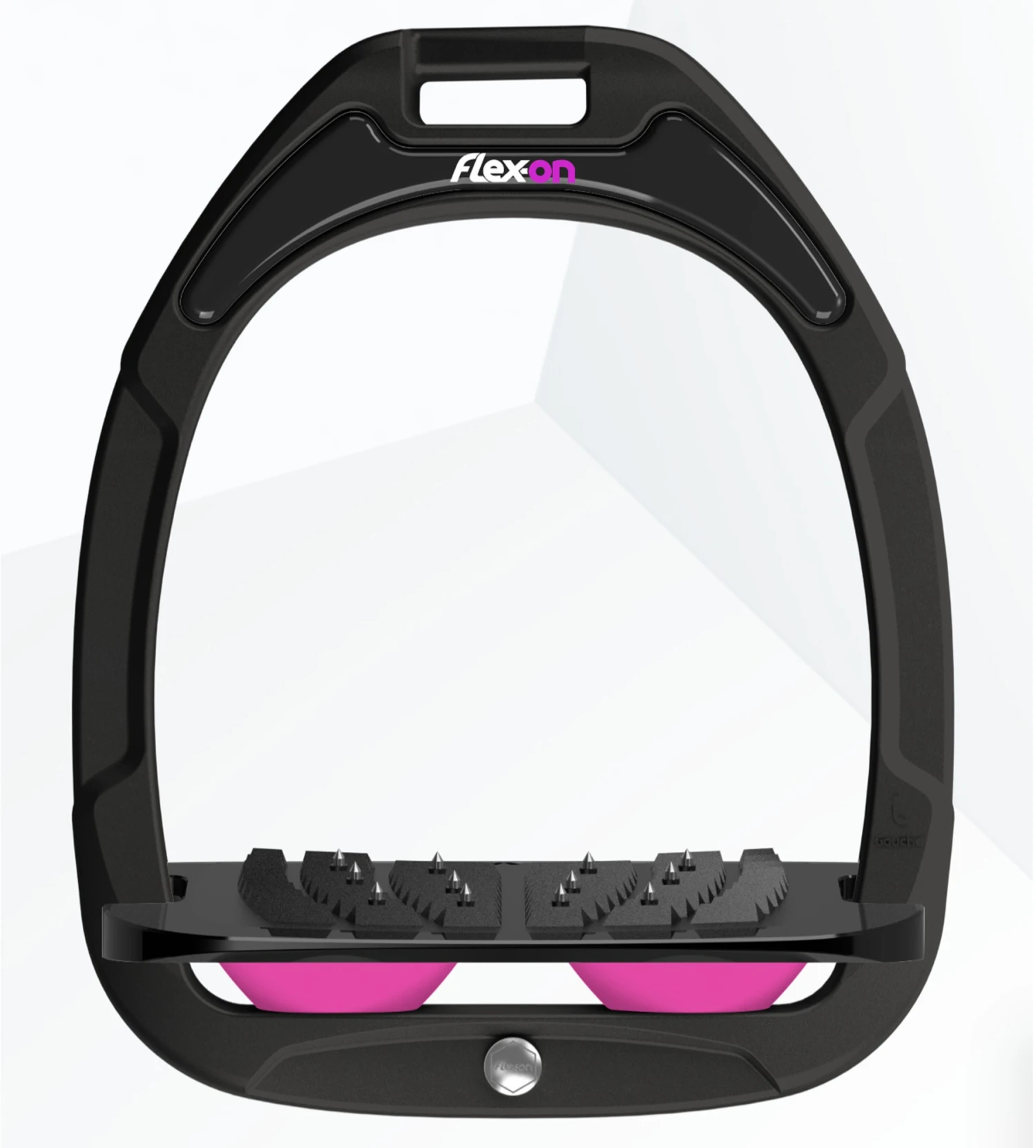 Flex-On Green Composite Inclined Ultra Grip Stirrups - Black/Black/Pink 3 Flex-On Green Composite Inclined Ultra Grip Stirrups - Black/Black/Pink