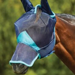 Weatherbeeta ComFiTec Deluxe Fine Mesh Mask With Ears And Nose Navy/Turquoise