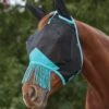 Weatherbeeta ComFiTec Deluxe Fine Mesh Mask With Ears And Tassels Black/Turquoise -Saddle Shop 14493 27254