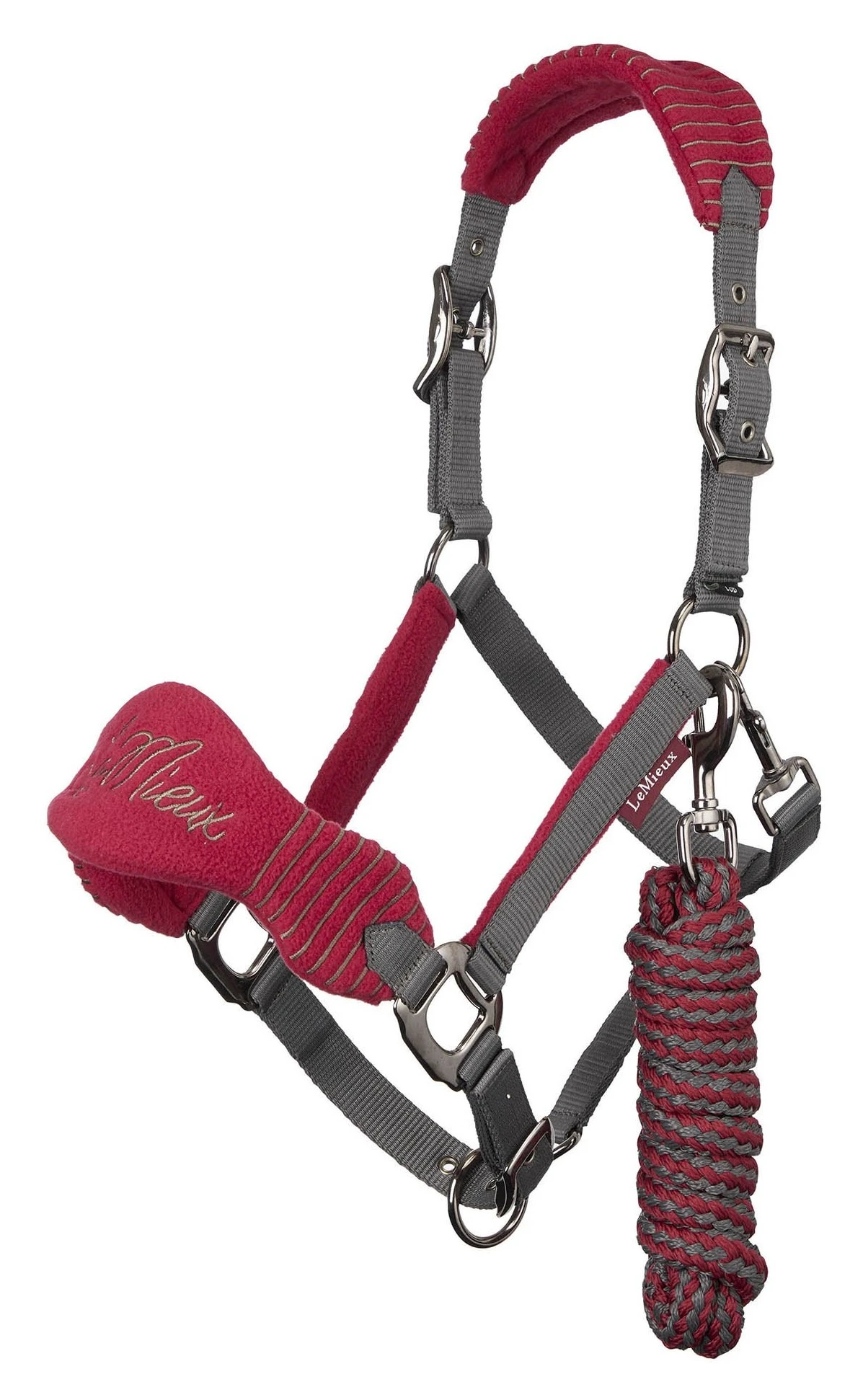 LeMieux Vogue Headcollar And Leadrope Mulberry/Grey 3 LeMieux Vogue Headcollar And Leadrope Mulberry/Grey
